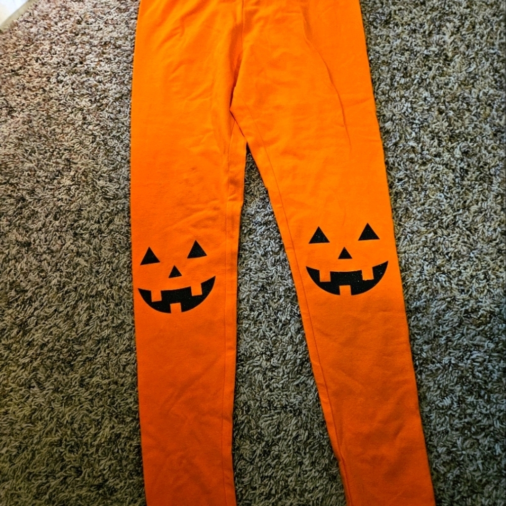 Girls Sequin Pumpkin Leggings NWT